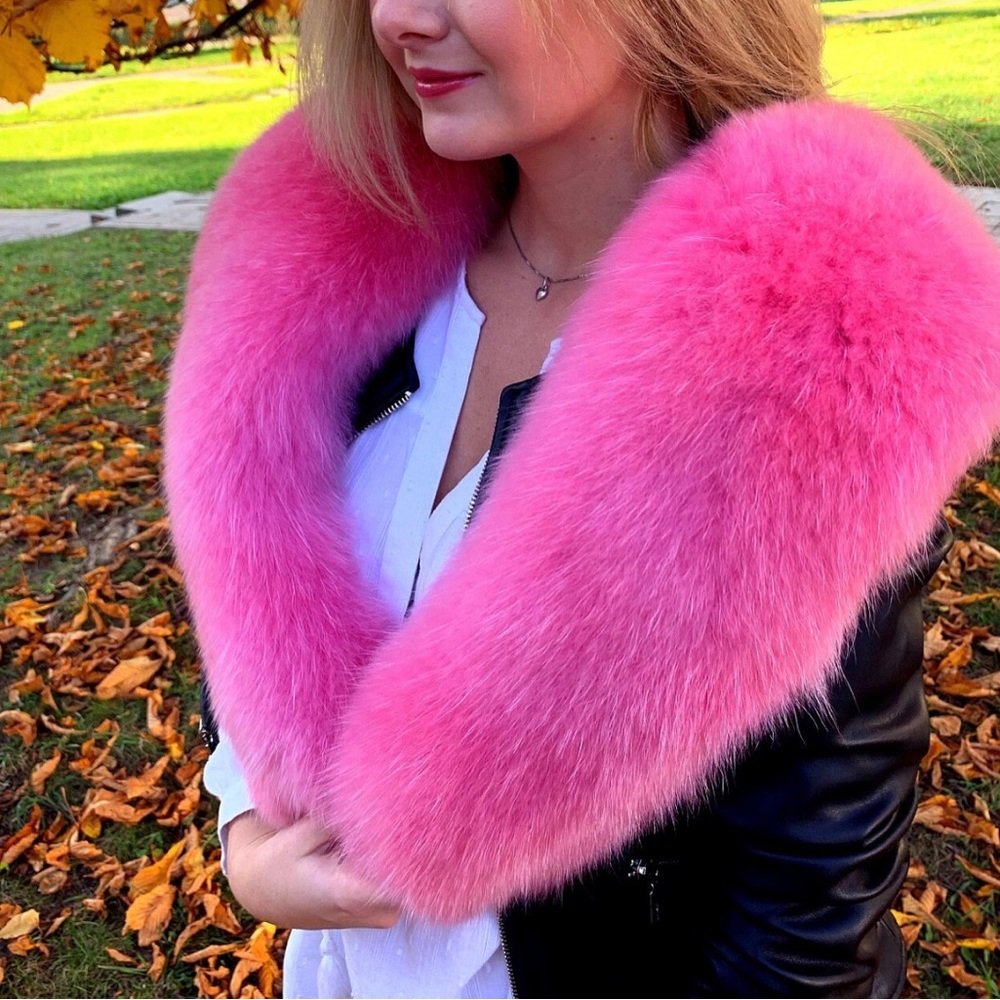 Arctic Fox Fur Stole, 55' Collar, Hot Pink Color - Picture 4 of 4